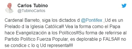 Twitter Carlos Tubino contra Barreto
