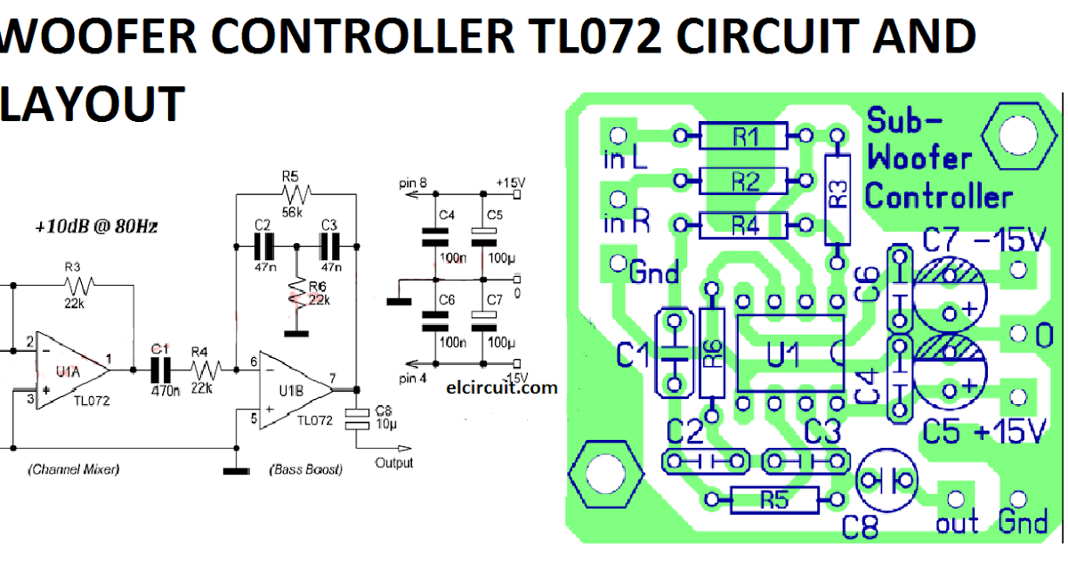 Subwoofer controller uses a single IC TL072 Electronic Circuit