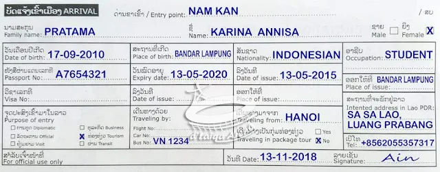 kartu kedatangan (arrival card)