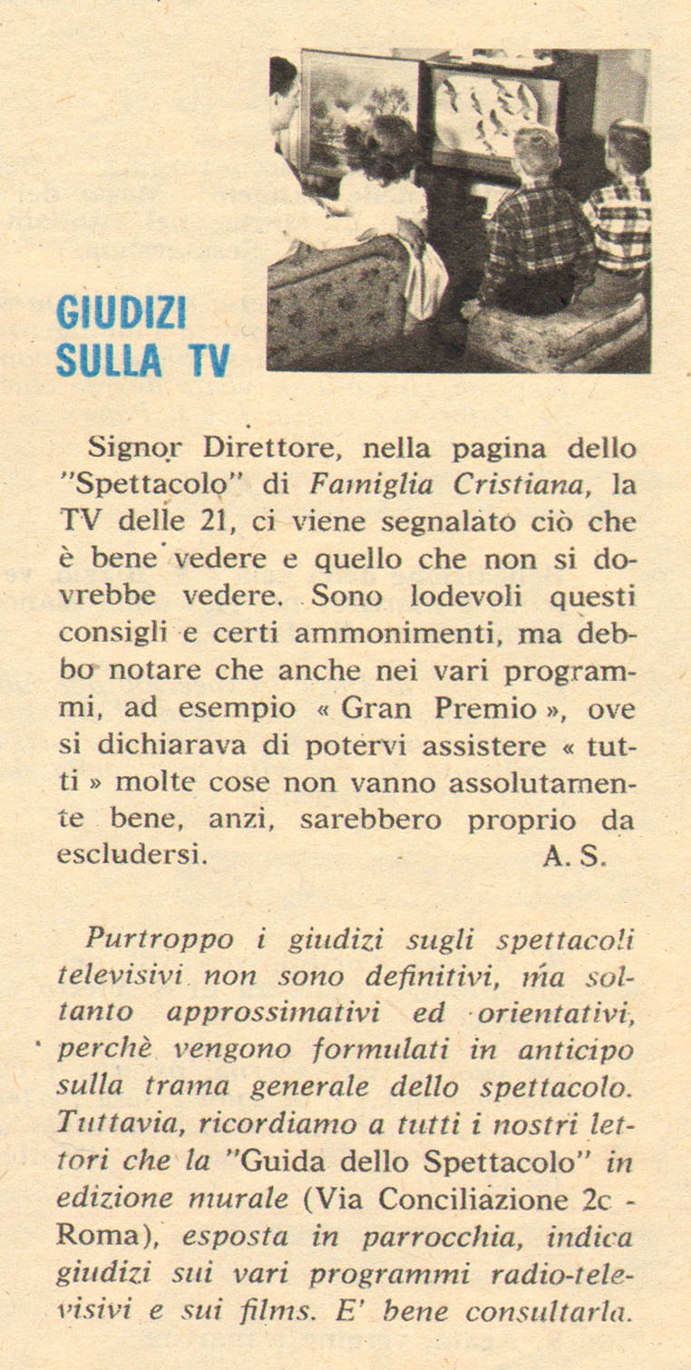 Flash 1964 Di Generazioni E Pick Up Giudizi Sulla Tv Lettere A Famiglia Cristiana