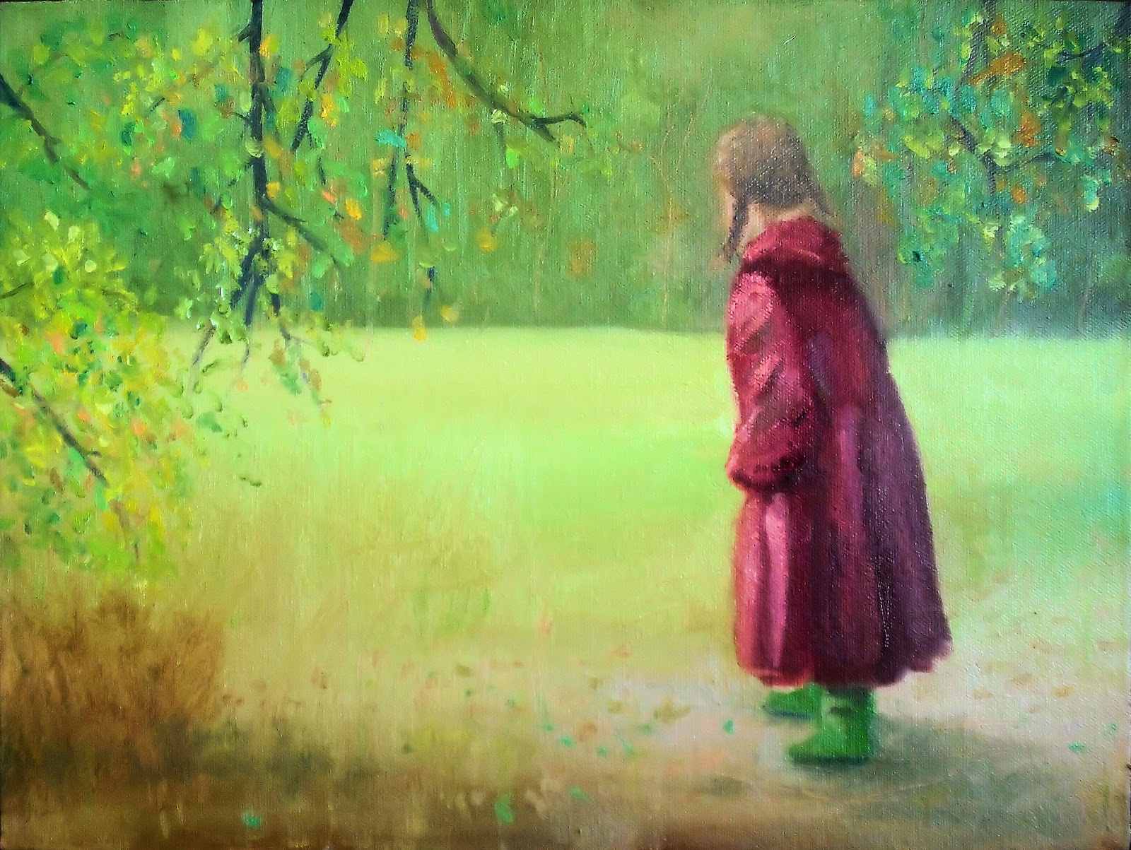 Ken Barclay Avocaken Girl In Red Coat Painting Sold!