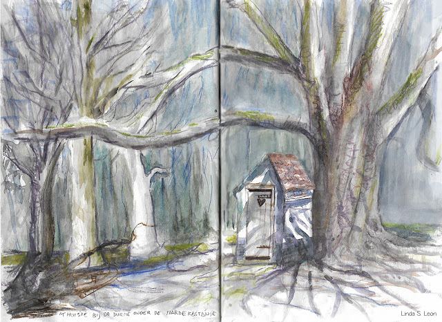 't Huiske bij de Durme, aquarel door Linda S. Leon