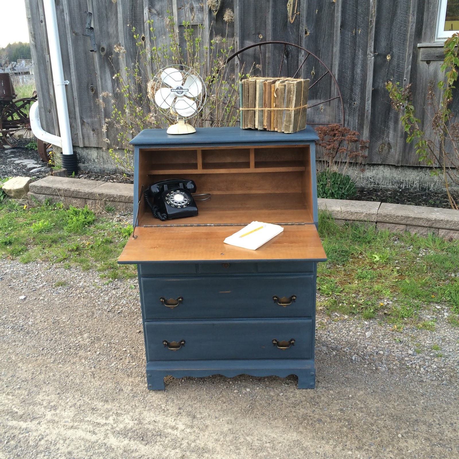 Laurel's Attic Navy Blue Secretary Desk SOLD