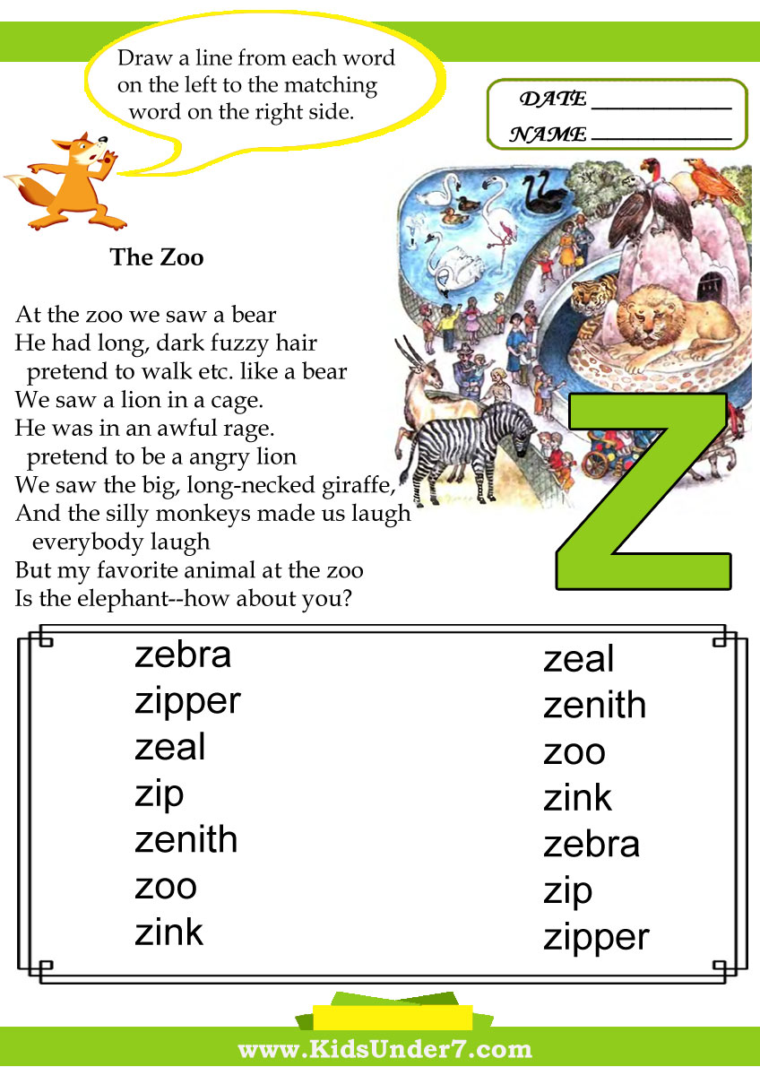 Workbooks poems worksheets : Kids Under 7: Letter Z Worksheets