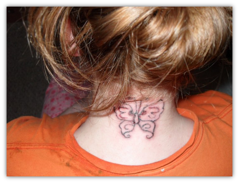 Small Butterfly Neck Tattoo - wide 3