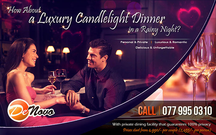 A Romantic Candlelight Dinner at De Novo, Sri Lanka! It's Ideal for Romantic Treats, Birthdays, Anniversaries or just as a Candlelight Dinner with
