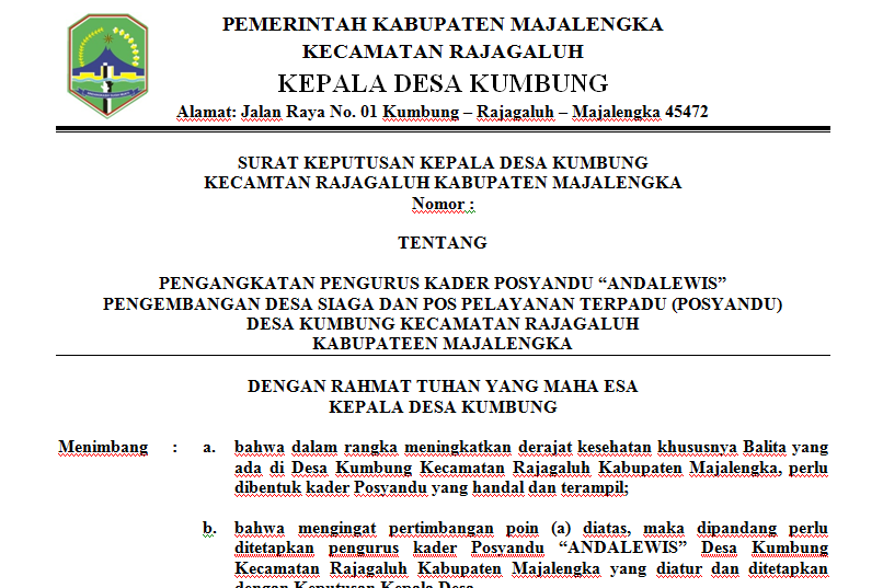 Contoh Sk Kepala Desa Untuk Pengangkatan Kader Posyandu