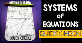 This free pdf quick check sheet is a perfect way to evaluate student understanding of systems of equations. It's super versatile!  The sheet can be used for graphing linear equations and even nonlinear functions! 