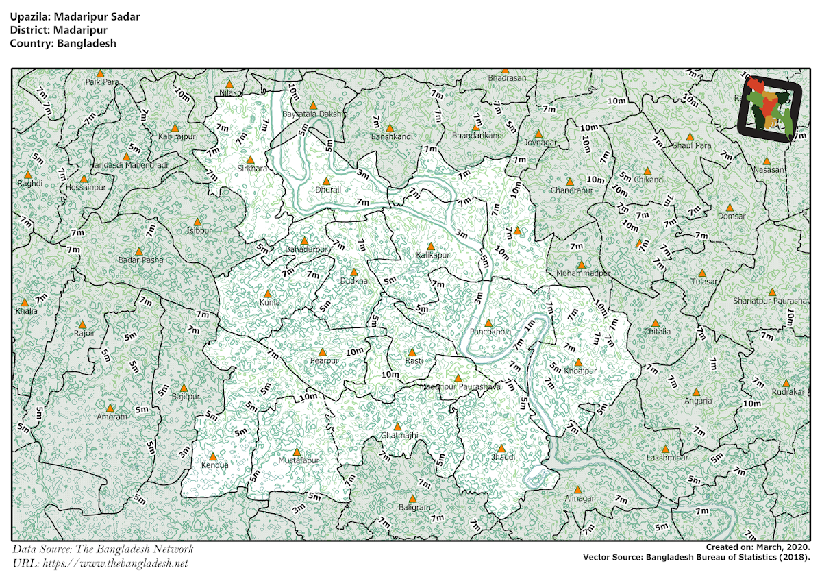Madaripur Sadar Upazila Elevation Map Madaripur District Bangladesh