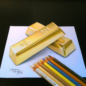 15-Gold-Bar-Ingot-Stephan-Moity-2D-Drawings-Optical-Illusions-made-to-Look-3D-www-designstack-co