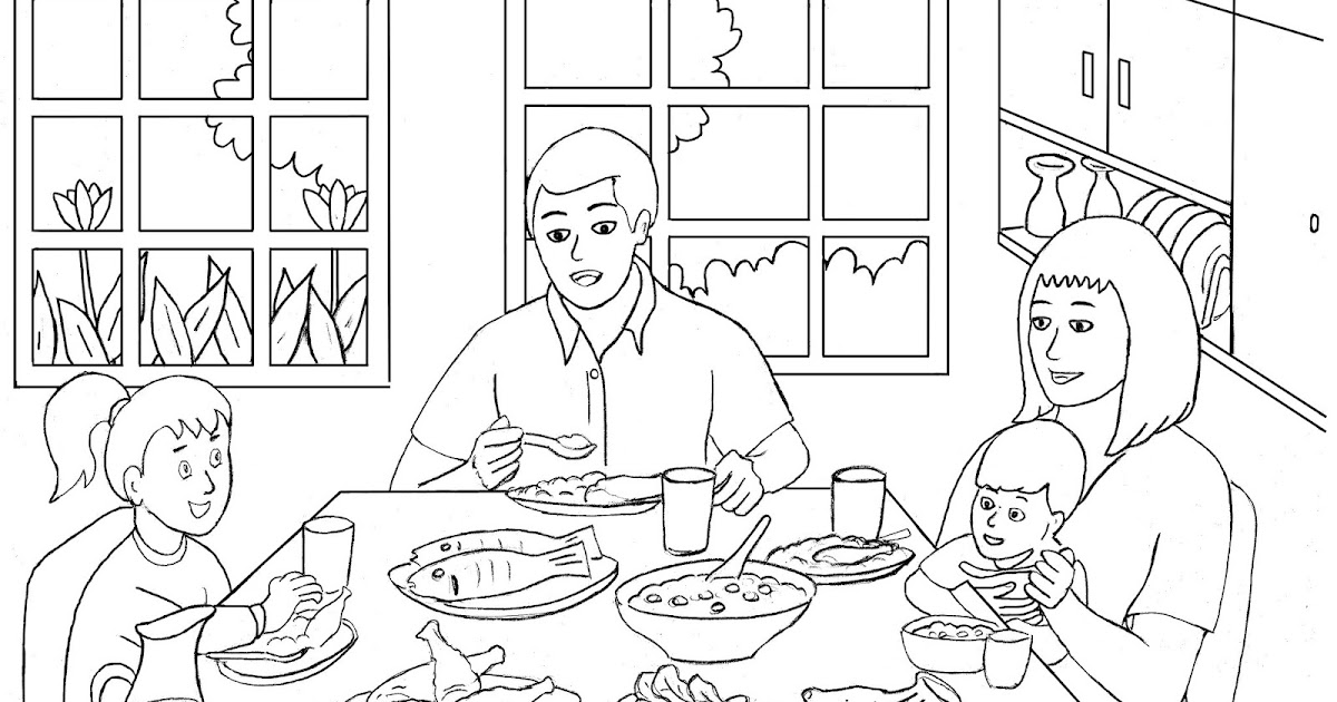 Kartun Makan Di Meja Mewarna