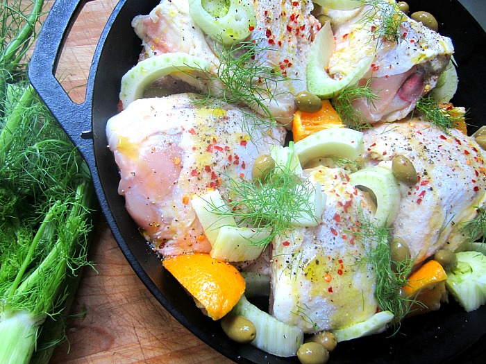 Chicken Thighs w/ Fennel, Oranges & Olives