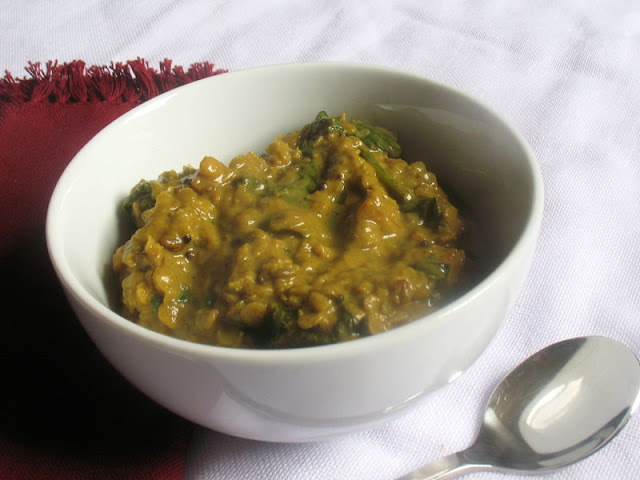 Turmeric Spiked Red Lentil and Spinach Dal