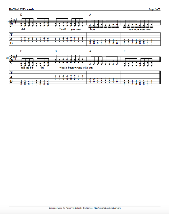 Guitar Tabs Tabs And Song Sheet For Kansas City