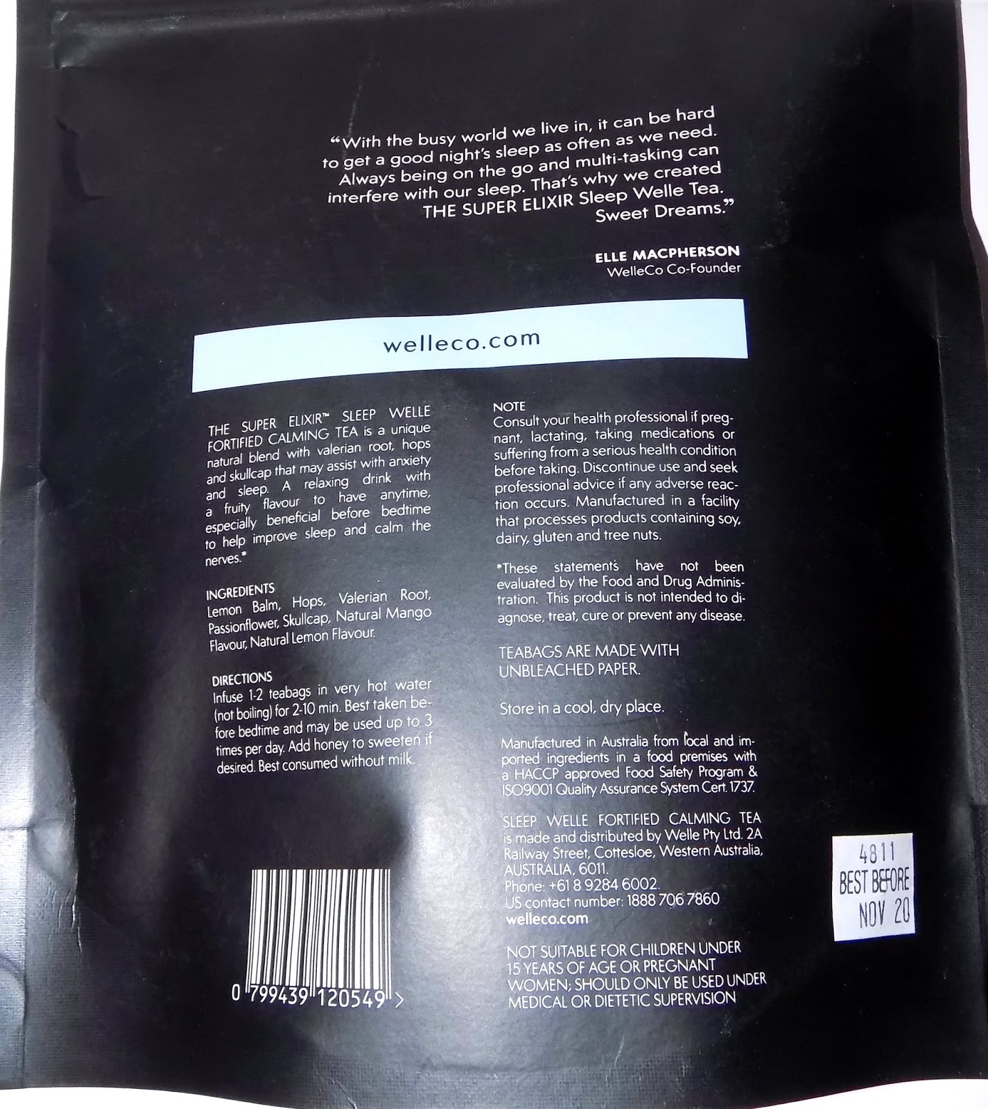 The Beauty Alchemist WelleCo The Super Elixir Sleep Welle Calming Tea