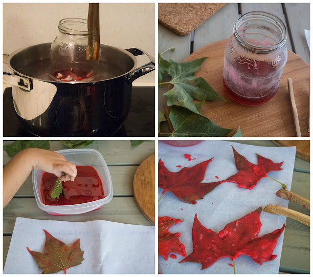 diy teñir hojas secas con cera