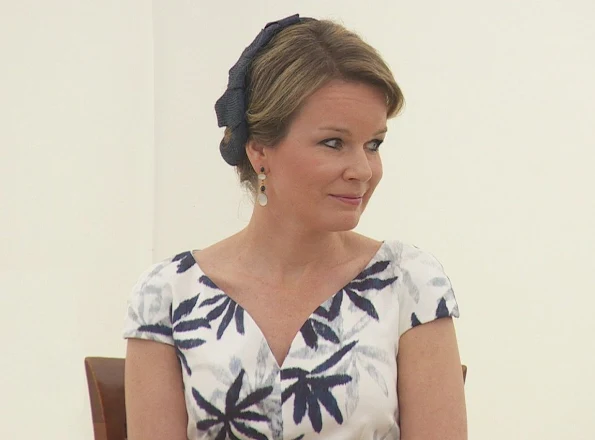 Queen Mathilde attends award ceremony of the Queen Elisabeth Piano Competition. Queen Mathilde wears Natan Dress from Plus SS16 Collection