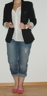 [Fashion] How to Style a Boyfriend Jeans - White Blouse, Blazer & Pink Shoes!