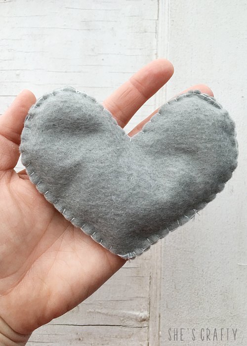 Felt Heart Hand Warmers - blanket stitch around the edges, fill with rice