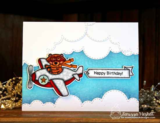 Bear driving Airplane Card by Larissa Heskett | Winston Takes Flight stamp set and Sky Borders die set by Newton's Nook Designs #newtonsnook