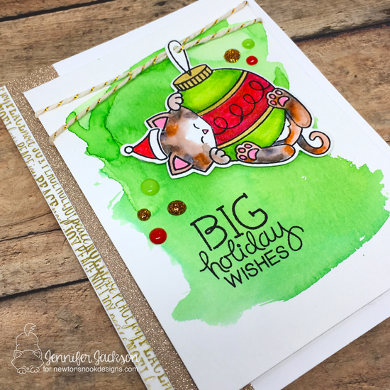 Advent Calendar Extravaganza 2016 with Taheerah Atchia | Big Wishes Kitty Christmas Card by Jennifer Jackson | Ornamental Newton Stamp Set by Newton's Nook Designs #newtonsnook