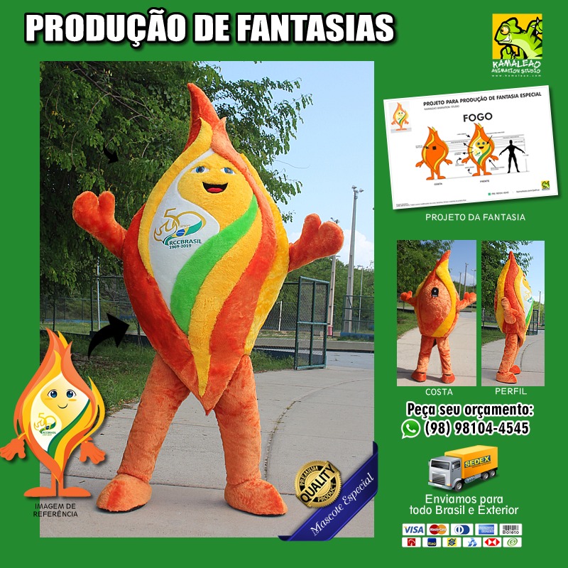 MASCOTE -&nbsp; Fantasia de Fogo - Boneco de Fa&iacute;sca Chama Acesa