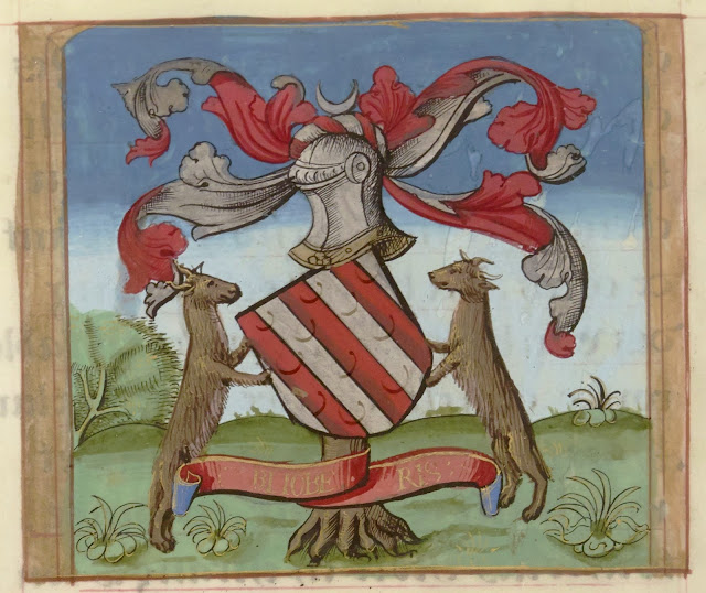 manuscrit Français 1437 : Armorial de la Table ronde (coll. de Gaston d'Orléans) Date d'édition : ~ 1490 - miniature folio 63v. (extrait) - Bibliothèque Nationale de France, Département des manuscrits - Paris