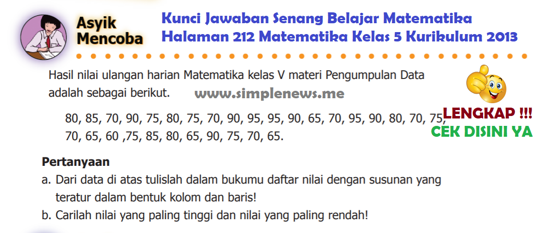 Lengkap Kunci Jawaban Senang Belajar Matematika Halaman 212 Matematika Kelas 5 Kurikulum 2013 Simple News Kunci Jawaban Lengkap Terbaru