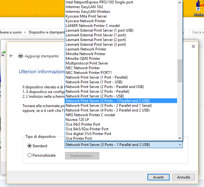 Windows 10 Installare ed usare una stampante sul Print Server 3 Port 2 USB e 1 LPT