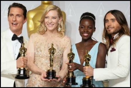 Matthew McConaughey, Cate Blanchett, Jared Leto y Lupita Nyong'o con sus Oscar, 2014