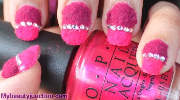 Hot pink flocking powder ombre manicure with O.P.I. It's All Greek To Me nail polish