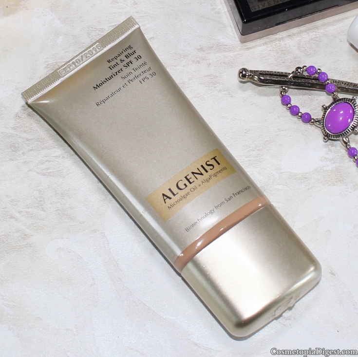 Review and swatches of Algenist Repairing Tint & Blur Moisturiser and a full-face makeup look. 