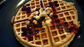 Waffles loaded with bananas and covered with walnuts and a berry maple syrup...yum!  Banana Waffles with Maple Walnut Syrup -Slice of Southern