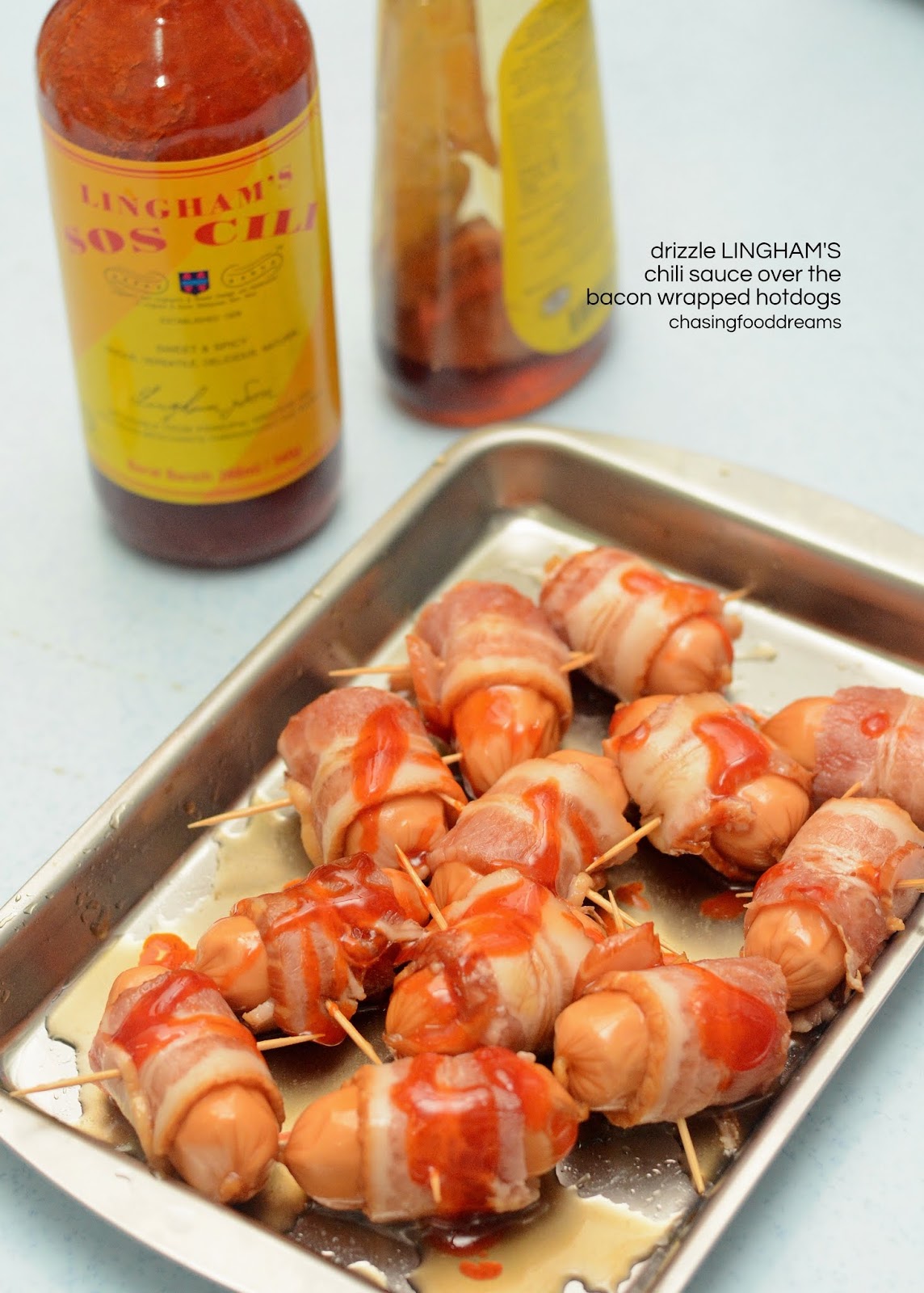 CHASING FOOD DREAMS: Recipe: LINGHAM’s Mini Chili Honey Bacon Dogs