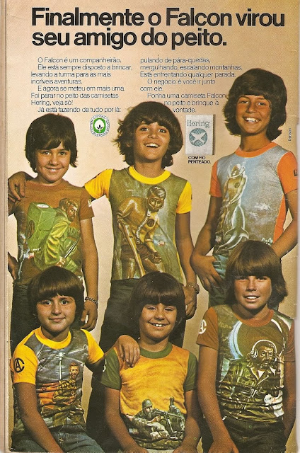 Propaganda da Hering para apresentar a série de camisetas para crianças com estampas do personagem Falcon.