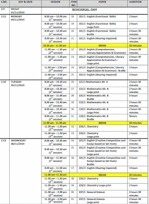 kcse timetable 2019