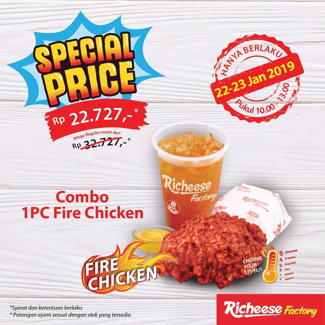 #RicheeseFactory - Promo Special Price Combo 1pc Fire Chicken (22 - 23 Jan 2019) #RicheeseFactory - Promo Special Price Combo 1pc Fire Chicken (22 - 23 Jan 2019)