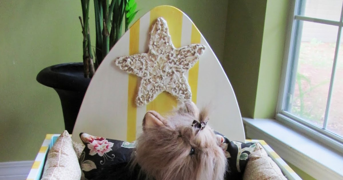 Beach Dog Bed, Beach Style Cabana Design with Skimboard Headboard, Seaside, Beach House Decor