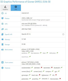 Gionee Elife S8 Specifications based on MediaTek MT6755