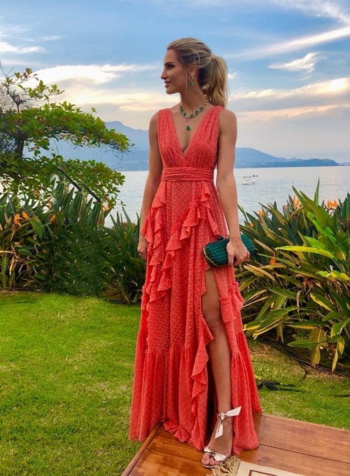 vestido longo coral
