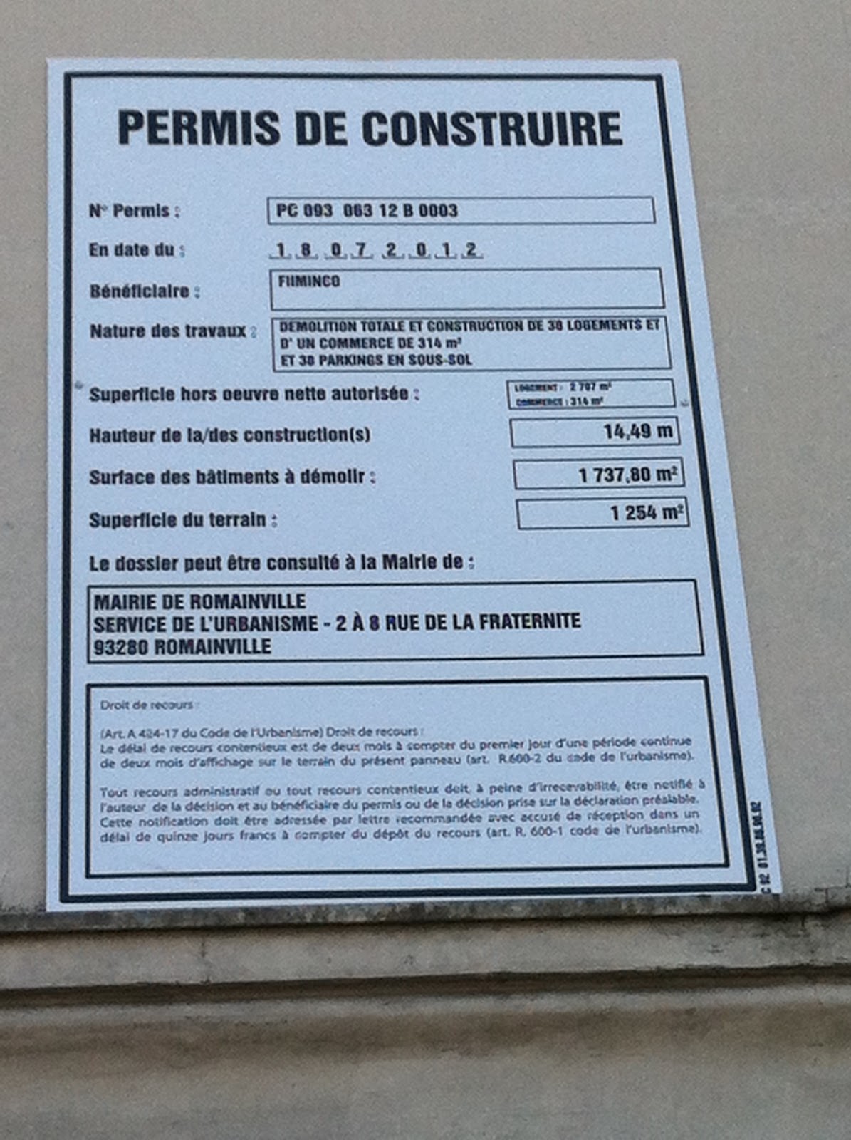 Préservons le village de Romainville Le permis de construire est délivré
