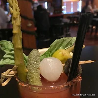 Bloody Mary topped with a salad at Honor Kitchen in Emeryville, California