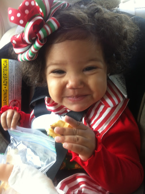 baby eating in car