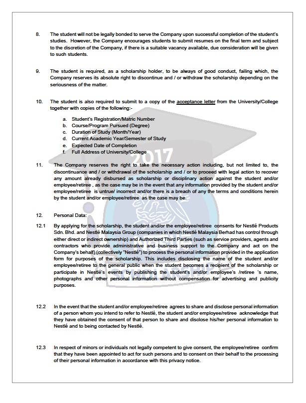 malaysia nestle retirees nestle scholarship 2017 nestle application form