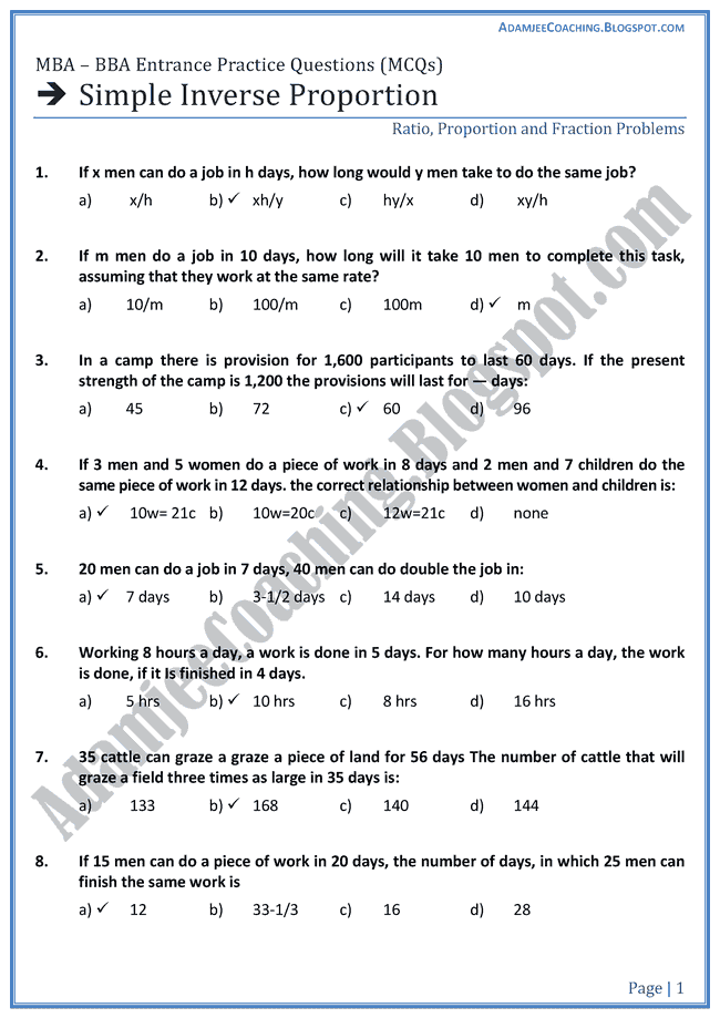 Adamjee Coaching Simple Inverse Proportion Aptitude Test Preparation For MBA BBA