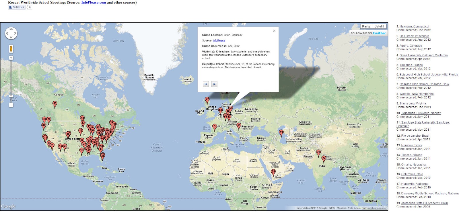 Landkartenblog: Übersichtskarte der weltweiten Amokläufe in Schulen Landkartenblog: Übersichtskarte der weltweiten Amokläufe in Schulen
