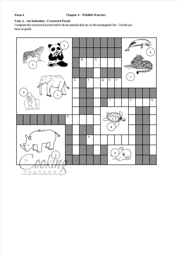 The Cooking Teacher: Crossword Puzzle - Endangered Animals