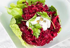 Raw Beet, Red Onion & Caper Salad w/ Coconut Crème Fraîche (Vegan)