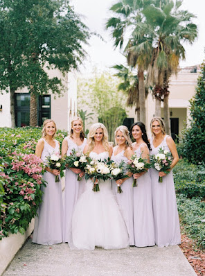 bridesmaids in lavender dresses