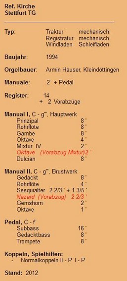 Orgues En Suisse Orgue Armin Hauser 1994 A Stettfurt Thurgovie